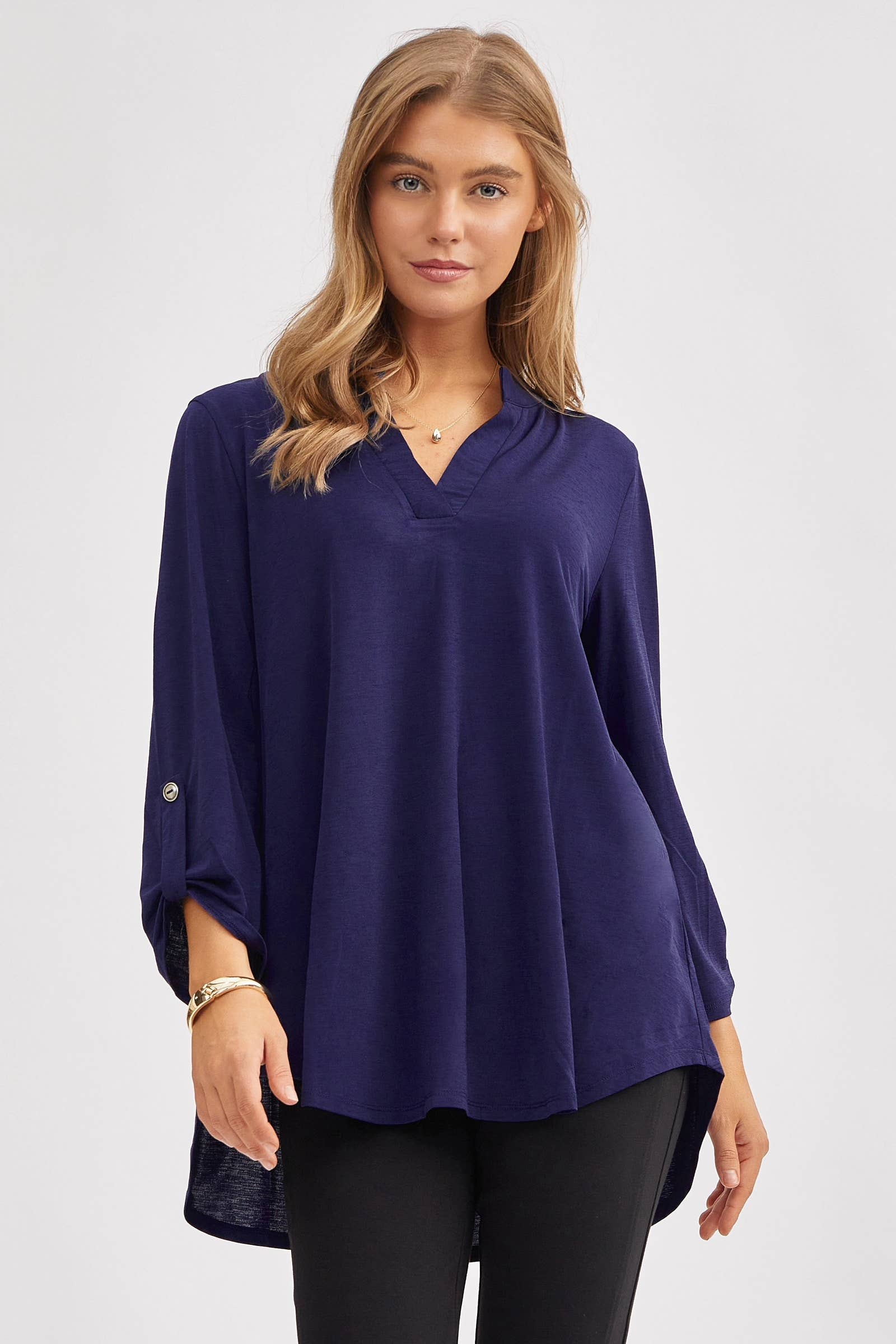 Signature Lizzy Top – Wrinkle-Free Travel Blouse with Mandarin Collar